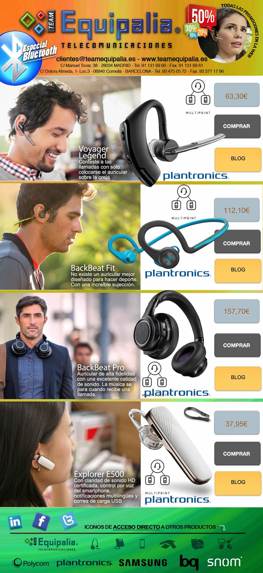 Tabla Promocional de auriculares Bluetooth
